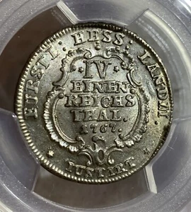 GERMANY HESSE-CASSEL: Friedrich II, AR ¼ thaler, 1767 FU, KM-469 PCGS MS62 - Picture 1 of 3