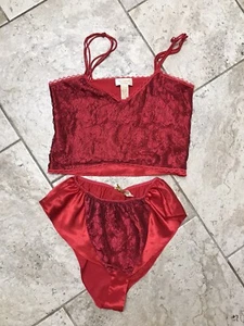 Vintage Gold Tag Victorias Secret Sleep Night Gown Set Medium Red Cami Shorts - Picture 1 of 4