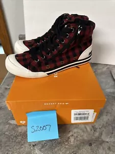 ROCKET DOG JAZZIN' HIGH-TOP CANVAS SNEAKERS Red Black Plaid Dublin Sz 8.5 M - Picture 1 of 9