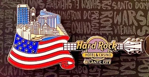 PIN SERIE DE GUITARRAS HARD ROCK HOTEL & CASINO ATLANTIC CITY BANDERA SOBRE CIUDAD 2022 - Imagen 1 de 1
