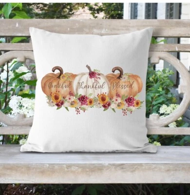 Fall Pillow Cover, Orange, Cream Plumb, Pumpkin, Autumn Decorating, 16x16 Inches - Image 1 of 3