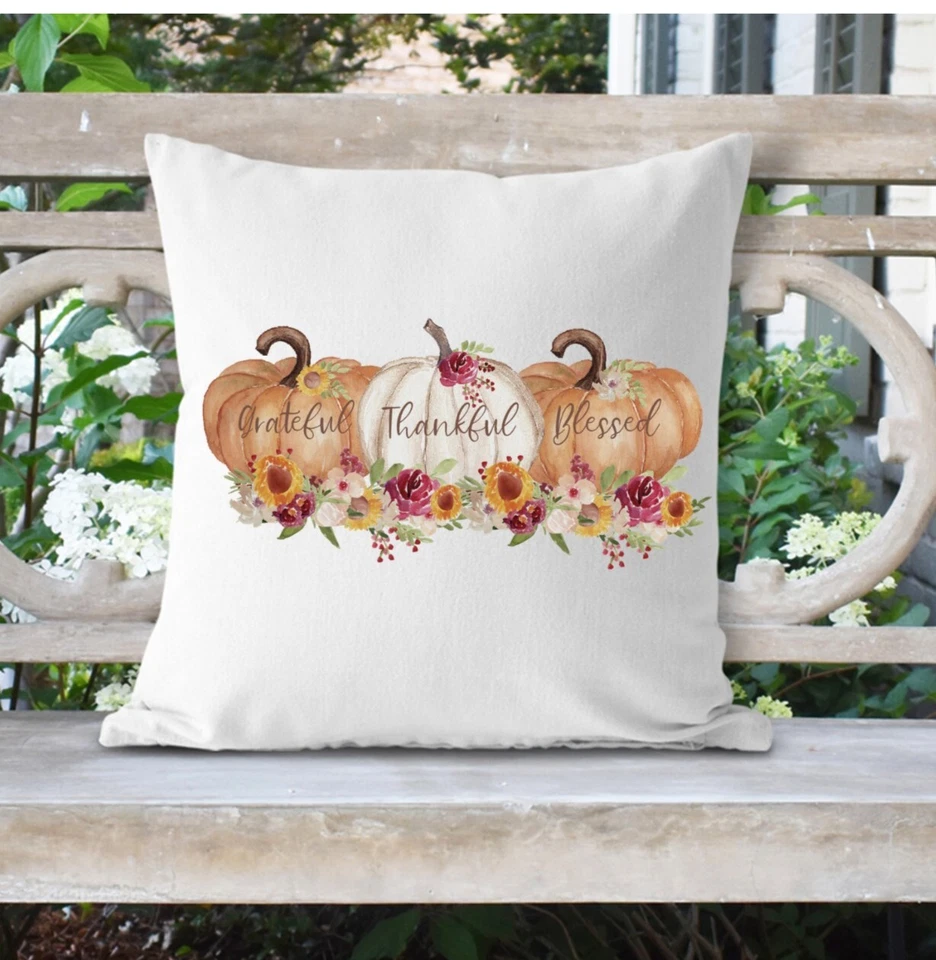 Funda de almohada de otoño, naranja, plomada crema, calabaza, decoración de otoño, 16x16 pulgadas Foto 1 de 3