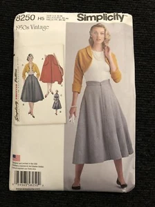 Uncut Simplicity Sz 6-14, 50s Vintage 4-Gored Skirt, Bolero Jacket Pattern 8250 - Picture 1 of 4