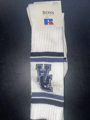 HUGO BOSS x RUSSELL ATHLETIC made in Italy Varsity Logo Knee High SOCK SIZE 7-13 - Image 1 of 4