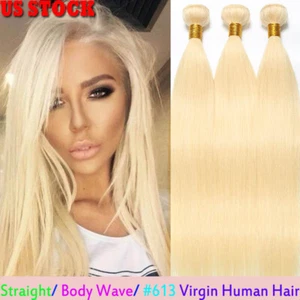 9A 613 Bleach Blonde 1/3 Bundles 100% Virgin Human Hair Extensions Weft 100g RW - Picture 1 of 14