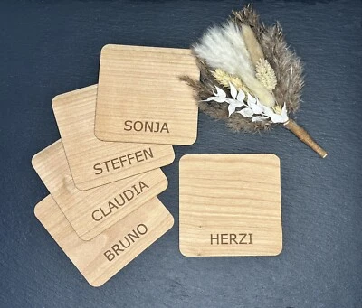 HOLZ Bierdeckel personalisiert mit Namen Untersetzer Platzkarte Gastgeschenk - Bild 1 von 3