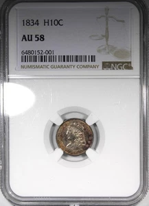 1834 Capped Bust Half Dime NGC AU58 Toned Circulated H10C - Picture 1 of 4