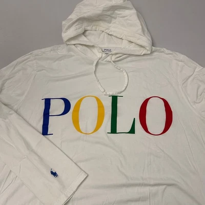 Polo Ralph Lauren Para Hombres XXL Blanco Jersey Camiseta con Capucha Multicolor Logo Gráfico Foto 1 de 4