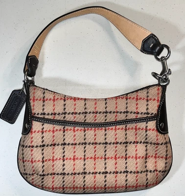 Bolso de Hombro Vintage ~ COACH ~ Tattersall Baguette de Lana a Cuadros Foto 1 de 4