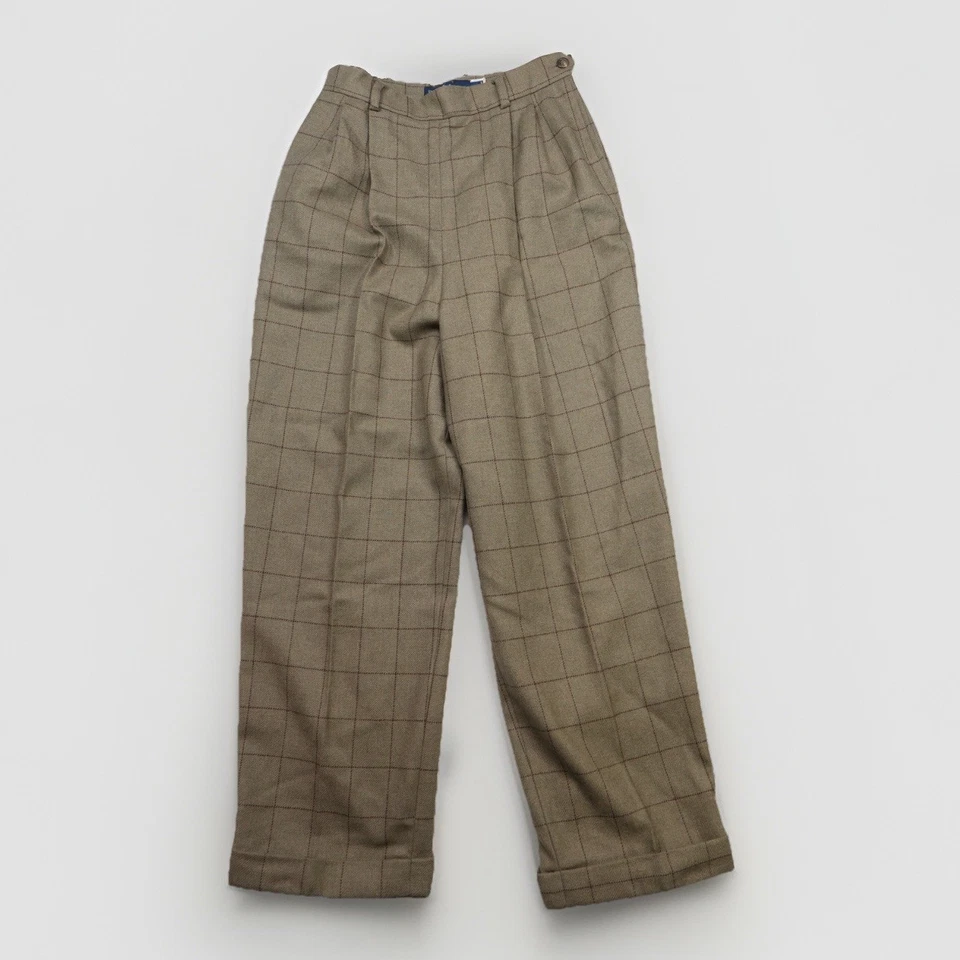 Винтажные коричневые клетчатые брюки Ralph Lauren с манжетами подол сделано в Союзе женские 25x27 - Изображение 1 из 4