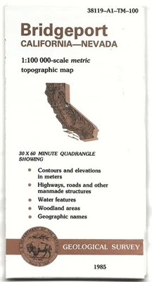 Vintage Old 1985 Bridgeport MAP Topographic Map of California & Nevada Highways - Image 1 of 4