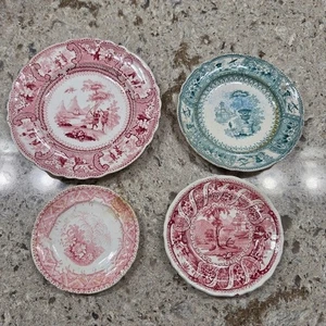 Vintage Deko Mini Teller 4er Set Rosa Grün Toile Cottagecore Deko - Bild 1 von 14