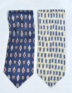 Adolfo & Ferrell Reed Nordstrom Blue Yellow Geometric 100% Silk Neck Tie 2 LOT - Picture 1 of 10