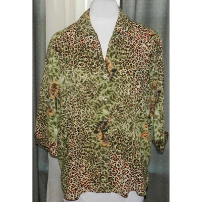 Joanna Talla Grande 3X Mezcla Elástica Botonada Top Artical Animal Print Foto 1 de 4