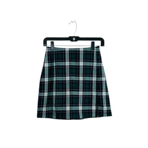 Minifalda Brandy Melville Cara a Cuadros OS Verde Aberturas Cremallera Elastizada Academia - Imagen 1 de 11