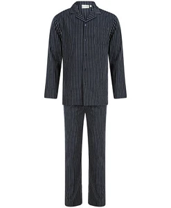 Navy Striped Pyjamas Set Mens Cotton Walker Reid Button Down Nightwear PJs - Picture 1 of 21