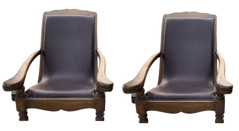 Set of 2 Vintage British Colonial Plantation Chairs with Leg Rests, Rare Cover