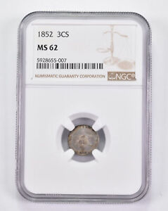 MS62 1852 Silver Three-Cent Piece - Graded NGC *8759