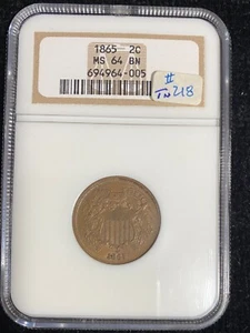 US TWO CENT PC 1865 MS64 BN NGC - Picture 1 of 2