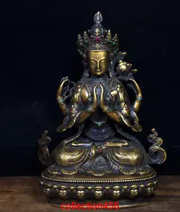 9.4“Tibet Tibetan Buddhism Pure copper Set Turbo Four arm Guanyin Buddha statue - Picture 1 of 5