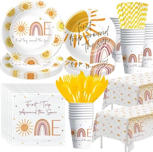 First Trip around the Sun Birthday Decorations Tableware - Boho Sunshine Sun 1St - Picture 1 of 12