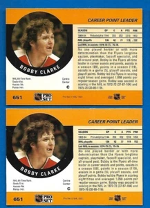 #651 BOBBY CLARKE ERROR SHIFTED STATS + CORRECTED 1990-91 PRO SET FLYERS - Picture 1 of 2