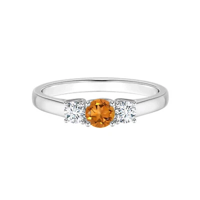 925 Sterling Silver 4MM Round Citrine Gemstone Three Stone Women Engagement Ring - Image 1 of 4