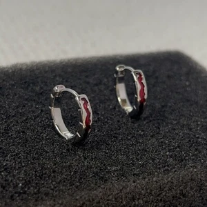 Red Stripes Small Hoop Earrings for Men Women Streetwear Unisex Hip Hop Earrings - Picture 1 of 5