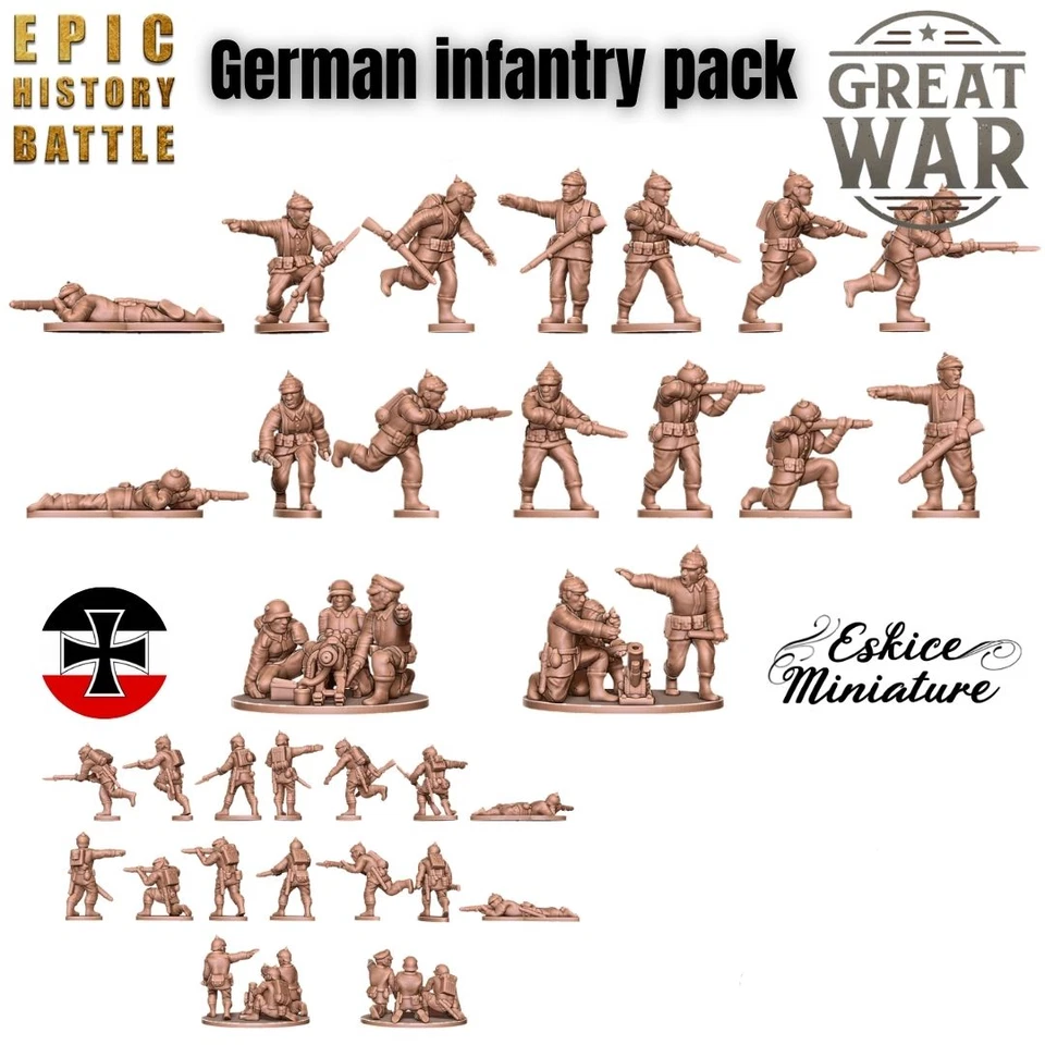 German Infantry Pack - WW1 - 6mm 10mm 15mm - Fow - FFTOWs - Historical - Image 1 of 1