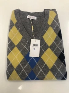 Men Argyle Vest 100% Cashmere size 38/S (DAMAGE) - Picture 1 of 4