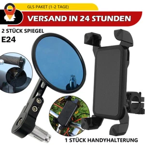 2x Motorrad Blau Glas 7/8'' Lenkerendenspiegel E-geprüft mit 1x Handyhalterung - Bild 1 von 17