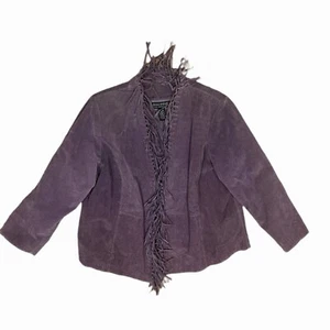 Vintage DIALOGUE WASHABLE SUEDE FULLY LINED JACKET W/ FRINGE TRIM PURPLE SZ 2X - Picture 1 of 21