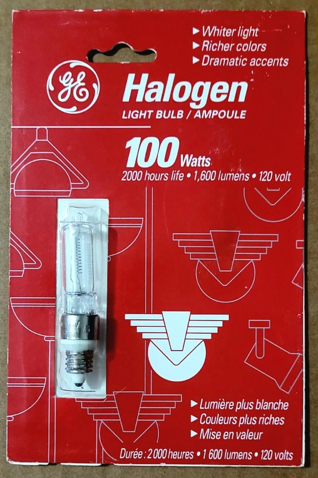 GE Lighting 19383 Mini Candelabra Base T4 Quartz Halogen Bulb Clear 100w