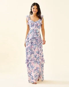Lilly Pulitzer Riland Maxikleid süß erbsenrosa sonnenjagd Größe 4 neu mit Etikett - Bild 1 von 8