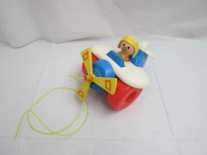 ELICOTTERO GIOCATTOLO FISHER PRICE PULL VINTAGE 1980 CON FIGURINA COLLEZIONE GIOCO USA - Foto 1 di 4