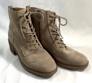 Stivaletti donna Lucky Brand beige scamosciati misura 9,5 stringati e zip tacco basso - Foto 1 di 11