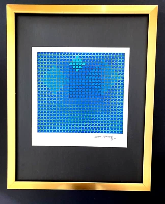 VICTOR VASARELY + IMPRESSÃO ABSTRATA GEOMÉTRICA ASSINADA DE 1970 + COM NOVA MOLDURA! - Imagem 1 de 3