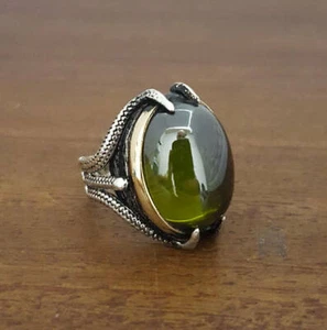 Solid 925 Sterling Silver Green Peridot Oval Gemstone Wedding Mens Ring Jewelry - Picture 1 of 12