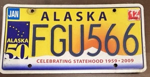 Alaska 2012 Celebrating Statehood 50th Anniversary License Plate # FGU566 - Bild 1 von 1