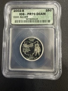 2002-S ICG-PR70 DCAM  OHIO  STATE QUARTER  90% SILVER - Picture 1 of 2