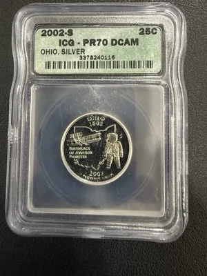 2002-S ICG-PR70 DCAM  OHIO  STATE QUARTER  90% SILVER - Image 1 of 2