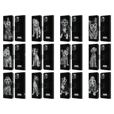 P.D. FUNDA LIBRO DE CUERO MORENO BLANCO Y NEGRO PERROS PARA TELÉFONOS APPLE iPHONE Foto 1 de 4