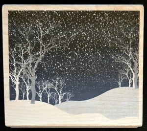 Hero Arts Rubber Stamp Snowy Night Winter Scene Trees Silhouette Christmas HTF - Picture 1 of 2