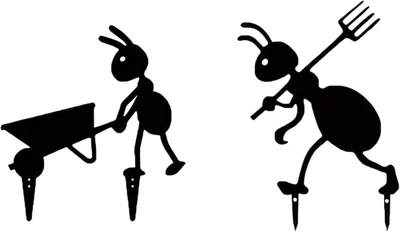 Set of 2 Ant Garden Stakes Black Iron Metal Yard Art Outdoor Decor Laboring Ant - Image 1 of 4