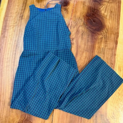 复古 60 年代 70 年代手工女式连身裤棉格子格子阔腿 D12 — 第 1/4 张图片