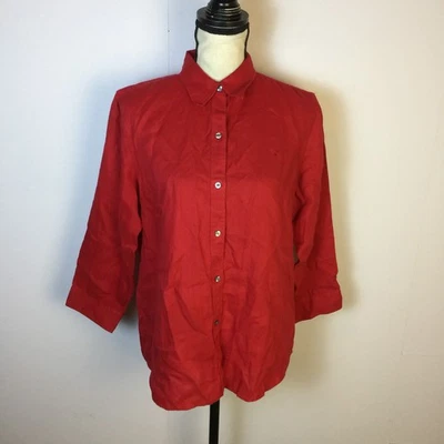 Blusa Camisa Chaps 100% Lino Abotonada Talla L Mujer Roja Manga 3/4 Cuello Foto 1 de 4