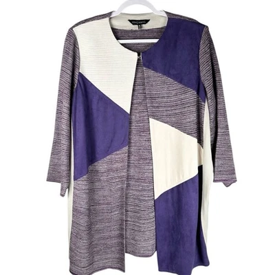 Ming Wang Purple Patchwork Colorblock Knit Cardigan Sweater Women’s Size XL - Image 1 of 4