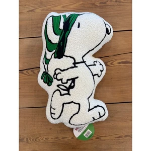 Peanuts Snoopy Decorative Pillow Green Scarf Plush Boucle New Home Decor - Picture 1 of 5