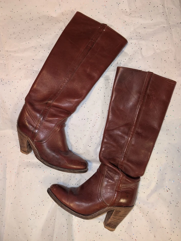 Botas Campus Frye De Colección Para Mujer Talla 5 Cuero Marrón Coñac Años 70 EE. UU. 7110 Hippie  Foto 1 de 4