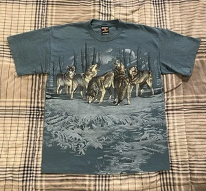 Vintage Signal Sport Single Stitch AOP T Shirt Wolf Pack Wolves Blue Adult XL - Picture 1 of 7